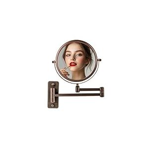 OVENTE Miroir de Maquillage Mural de 17,8 cm avec grossissement x1/7x, Miroir de Salle de Bain Rond grossissant Double Face, Design pivotant à 360°, Bras Extensible et Pliable, Bronze Antique