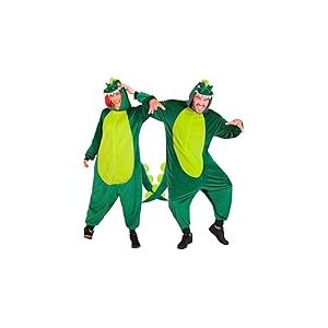 W WIDMANN MILANO Party Fashion - Combinaison dinosaure pour adulte, combinaison en peluche verte avec capuche, costume animalier pour carnaval