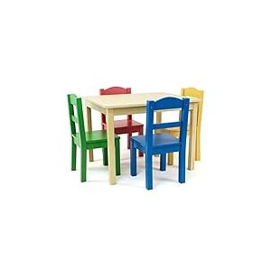 Humble Crew Ensemble Table carr&eacute;e et 4 chaises en Bois pour Enfant, Bois Naturel/Couleurs primaires
