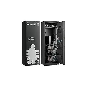 VEVOR Armoire &agrave; 10-12 Fusils, Coffre-Fort pour Armes &agrave; Feu 2 Fa&ccedil;ons de Verrouillage par Clavier Num&eacute;rique et Cl&eacute;s, avec 4 Poches pour Pistolets et 3 Supports R&eacute;glables, Acc&egrave;s Rapide, pour Domicile