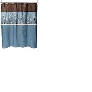 Lush Decor Triangle Home Fashions 19259 Cocoa Flower Shower Curtain, 72 X 72 inches, Blue/Brown