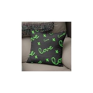 BonaMaison Housse de Coussin Motif, Vert Fluo et fumée Taie d'oreiller pour Lit Voiture Canapé Maison Salon Chambre, Décoration D'intérieur, 43x43cm - Conçu et Fabriqué en Turquie