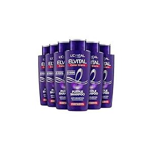 L'Oréal Paris Elvital Shampooing pour cheveux blonds, méchés, gris, neutralisant les tons jaunes, Color Brillance Purple Silver Shampooing anti-jaunissement, 6 x 200 ml