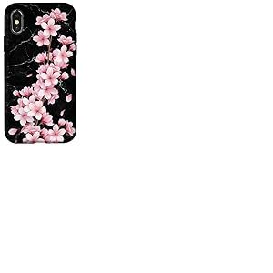 Fleur de cerisier rose japonaise Sakura fleur fond noir Coque pour iPhone X/XS
