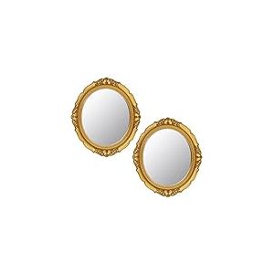 Eaoundm Lot de 2 miroirs muraux décoratifs Vintage à Suspendre pour Chambre à Coucher, Salon, Commode, 33,3 x 37,6 cm (doré)