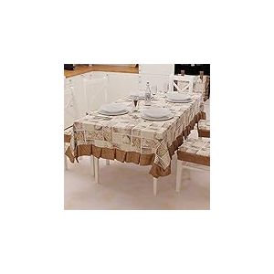 PETTI Artigiani Italiani - Nappe de Table en Plastique avec Volants - Nappe d'extérieur imperméable en Coton - Motif Lidia Marron - 6 Places (140 x 180 cm) - 100% fabriquée en Italie