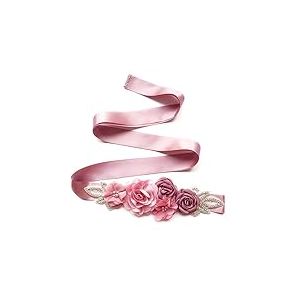 Boyfriend Cardig Dames Cristal Strass Ceinture Fleurs De Mariage Ceinture De Mari&eacute;e Perle Belt Satin Ruban Bijoux Waistband Robe De Soir&eacute;e Robe De Demoiselle d'honneur Rose Fonc&eacute;