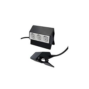 UNITEC 30893 Prise &agrave; pince avec c&acirc;ble d'alimentation et prise secteur | 3 prises | Support de serrage | Clip de fixation | Bicolore