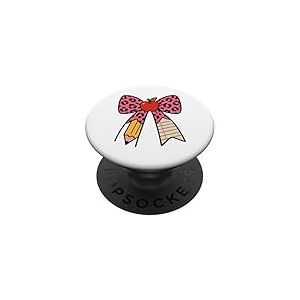 Coquette Bow Crayon Léopard Rose Rentrée Scolaire étudiant PopSockets PopGrip Adhésif
