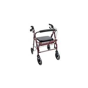 D&eacute;ambulateur 4 roues, Rollator 2 en 1 avec Panier et Repose-pieds, Rouge