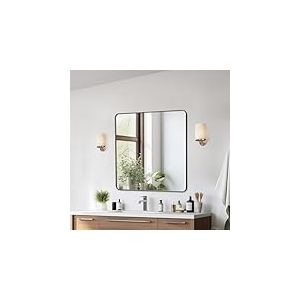 VEVOR Miroir Mural Carr&eacute; 91,5x91,5x2,5 cm, Miroir de Maquillage avec Contours en Alliage d'Aluminium Noir et Film Antid&eacute;flagrant, R&eacute;sistant aux Rayures avec Support en Forme de Z, Salle de Bain