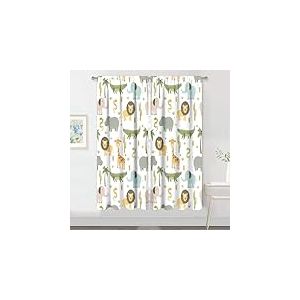MESHELLY Lot de 2 Panneaux de Rideaux 73,6 x 160 cm (l x H) pour Chambre à Coucher, Chambre à Coucher, Chambre d'enfant – Motif Animaux de Safari, forêt, Jungle, Lion, éléphant, avec Passe-Tringle –