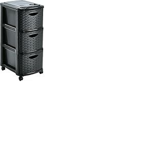 M home by Mazzei Mondex - Tour de Rangement 3 Tiroirs avec Roulettes - Plastique Aspect Osier Tress&eacute;, Format A4, Hauteur 66 cm - Couleur Gris Anthracite - Fabriqu&eacute; en France