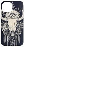 Western boh&egrave;me &agrave; motif floral en forme de cr&acirc;ne de taureau Coque pour iPhone 15