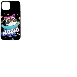 LAURA - Joli prénom de fille avec un cool raton laveur Coque pour iPhone 15 Plus