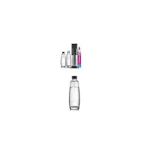 Sodastream DUO Machine à Eau Pétillante et Soda pour Carafe en Verre | Pack 2 Carafes en Verre 1L + 1 Bouteille 1L Finition Acier Inoxydable Lave-Vaisselle + 1 Recharge de Gaz 60L à Clipser | Noire