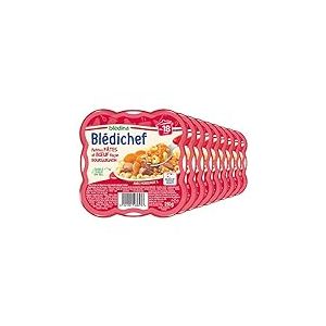 Blédina - Blédichef - Repas Bébé 18 Mois - 9 Plats Pâtes Bœuf Bourguignon - Petits Morceaux - Faible Teneur en Sel - Dès 18 Mois - 9 Assiettes 250g