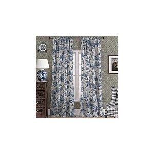 XTMYI Rideaux Bleu Roi de 274,3 cm de Long pour Salon, Toile de Jouy &agrave; Motif Floral Vintage et printanier, filtrant la lumi&egrave;re, pour Porte coulissante, Blanc et Bleu, 274,3 cm de Long