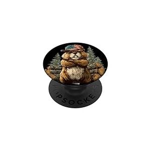 Castor Cool avec Casquette am&eacute;ricaine et for&ecirc;t pour Adultes et Enfants PopSockets PopGrip Adh&eacute;sif