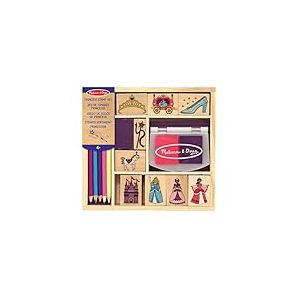 Melissa & Doug Tampons Princesss, Jeu de Timbres en Bois, Jouet cr&eacute;atif pour Enfants de 3 4 5 6 7 Ans, Cadeau pour Filles et gar&ccedil;ons, 9 Timbres, Tampon d&rsquo;Encre Deux Couleurs, 5 Crayons