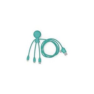 Xoopar - Mr Bio 1m C&acirc;ble Multi USB 4 en 1 en Forme de Pieuvre - Chargeur Universel en Plastique Recycl&eacute; - Prise USB Universel USB-C, Lightning,Micro USB, USB pour Smartphone Universelle - Menthe