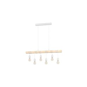 EGLO Townshend Suspension vintage &agrave; 6 ampoules au design industriel, lampe suspendue r&eacute;tro en acier et bois, couleur blanc, marron, certifi&eacute; FSC, E27
