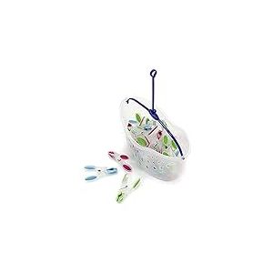 MSV Panier Porte Pinces à Linge + Lot de 24 Pinces à Linge aux poignées Douces, parfaites pour étendre Le Linge sur l'étendoir où la Corde à Linge