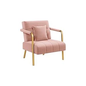 Yaheetech Petit Canap&eacute; 1 Place, Canap&eacute; en Velours avec Accoudoirs Arrondis, Coussin Carr&eacute;, Cadre en M&eacute;tal Dor&eacute; pour Chambre &agrave; Coucher Salle d'attente Bureau, Rose