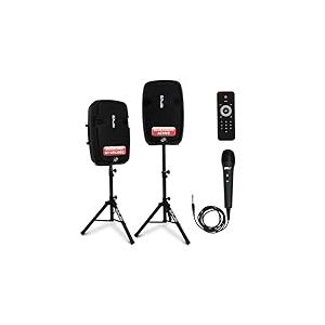 Pyle Kit Enceintes avec 2 Pieds d'Enceintes, Kit de Système PA Portable sans Fil, 1800W, Compatible Bluetooth, Paire Active/Passive pour Sonorisation Intérieure/Extérieure, Multiples Entrées