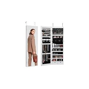 VEVOR Armoire à Bijoux Mural 119,5 cm, Organisateur de Bijoux avec Miroir et LED Intérieur, Meuble de Rangement Mural pour Bijoux Verrouillable, Fixé au Mur ou à la Porte, avec Tiroirs, Blanc