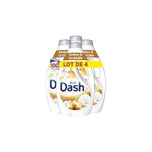 Dash 2en1 Lessive Liquide, 100 Lavages (4 x 25 Lavages), Ambre & Orchidée, avec 3 SEMAINES DE FRAÎCHEUR* et Lenor, Fabriquée En France, Dash 2in1