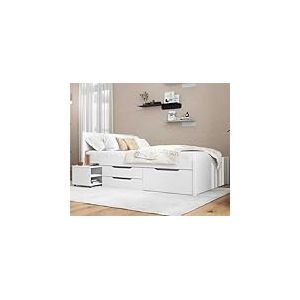 Inter Link - Lit Double 140 x 200 cm - Lit gigogne avec Espace de Rangement - Pin Massif - 2 Grands tiroirs et 1 tiroir - Sommier à Lattes Inclus - Laqué Blanc - Efetivo 140 x 200 cm