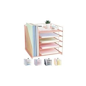 LEKETREE Organisateurs de Bureau et Accessoires, bac &agrave; courrier en Papier &agrave; 5 Niveaux avec Porte-fichiers, Organiseur de Bureau pour Fournitures de Bureau, Accessoires de Bureau et Espace de Travail