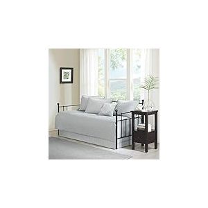 Madison Park Parure de lit 6 pièces en Coton, matelassage Double Face, Toutes Saisons, avec Cache-sommier, taies d'oreiller Assorties, Oreiller décoratif, 190 x 100 cm, Gris Québec