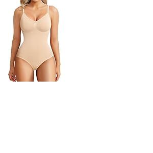BRABIC Body galbant pour femme - Culotte gainante sans couture - Haut sans manches &agrave; col en V - Combinaison caraco, beige, X-Small/Small