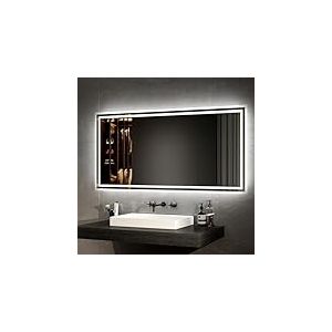 EMKE Miroir de Salle de Bain à LED avec éclairage - 120 x 60 cm - Miroir de Salle de Bain - Lumière Blanche Chaude et lumière Blanche Froide - avec Bouton Anti-buée et Bouton