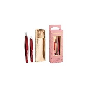 Tweezerman Set de mini-pincettes (pincettes &agrave; sourcils pour une &eacute;pilation pr&eacute;cise avec &eacute;tui en cuir), Vintage Rose