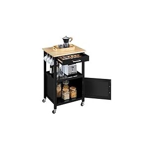 Yaheetech Chariot de Cuisine en Bois Desserte Roulante &agrave; 1 Tiroir et 1 Armoire Meuble de Rangement Cuisine avec 3 Crochets Verrouillage Magn&eacute;tique 55 cm L &times; 45 cm l &times; 89 cm H Noir