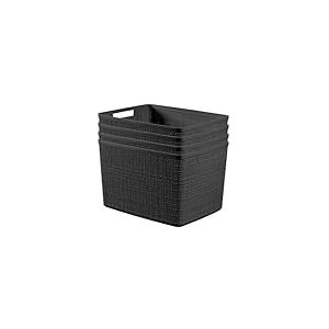 Curver Lot de 4 grands paniers d&eacute;coratifs en plastique jute pour rangement et rangement parfaits pour la maison, le bureau, les &eacute;tag&egrave;res, la cuisine, le garde-manger et tous les essentiels de la