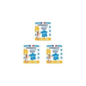 CARRYBOO - Couches Taille 1 (2-5kg) - Saines et Ultra Absorbantes - 12h Anti Fuites - Sans substances ind&eacute;sirables - Fabriqu&eacute;es en France - Pack naissance de 24 couches (Lot de 3)
