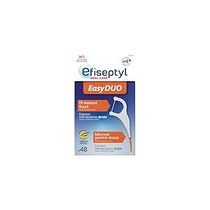 Efiseptyl - Porte-fil Dentaire EasyDuo - Fil Résistant Fluoré - Bâtonnet Gomme Douce - x48