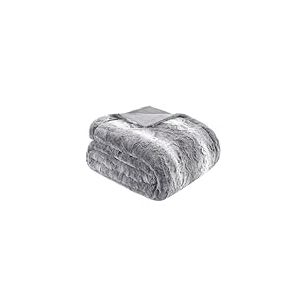 Madison Park Zuri Couvre surdimensionné en Fausse Fourrure avec Motif à Rayures Faux Vison sur l'envers, Couverture Moderne pour Temps Froid pour lit, canapé, Polyester, Gris, 60x70