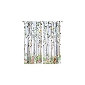 SHElifestyle Rideaux de fenêtre occultants avec Passe-Tringle pour Enfants - Motif : Ours, cerf, écureuil, hérisson, Renard, Oiseaux, forêt Verte - 106,7 x 114,3 cm