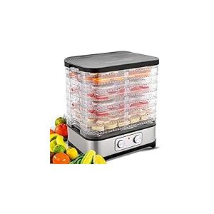 Déshydrateur déshydrateur avec contrôle de la température, déshydrateur amovible à 8 étages contrôle de la température 35-70 ℃ pour viande, fruits, légumes et noix, 400 W, bouton, sans BPA