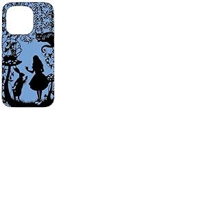 Coque pour iPhone 15 Pro Alice au pays des merveilles avec silhouette de chat et de chenille