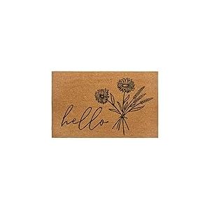 Hanse Home Paillasson en Coco pour l'intérieur - 45 x 75 cm - Paillasson en Coco - Design Floral - Hello - Antidérapant - pour entrée et extérieur Couvert - Naturel