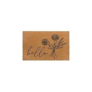 Hanse Home Paillasson en Coco pour l'intérieur - 45 x 75 cm - Paillasson en Coco - Design Floral - Hello - Antidérapant - pour entrée et extérieur Couvert - Naturel