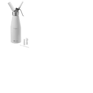 HENDI Siphon à Chantilly, avec 3 Douilles en polypropylène Ainsi Que 1 Brosse de Nettoyage, pour mousses, Desserts et sauces, Siphon à crème, 950ml, ø95x(H) 320mm, Aluminium, Blanc