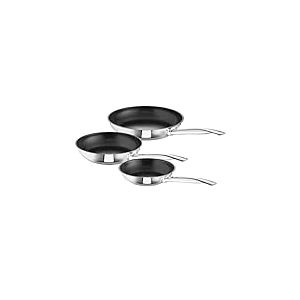 Lot de 3 poêles Bobby en acier inoxydable pour plaques à induction 20 cm, 24 cm et 28 cm