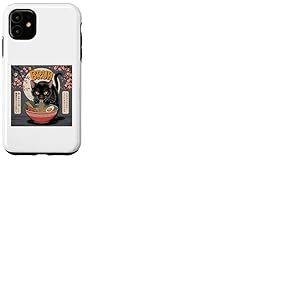 Black Cat Art Kawaii Chat noir mangeant des nouilles ramen Anime Coque pour iPhone 11